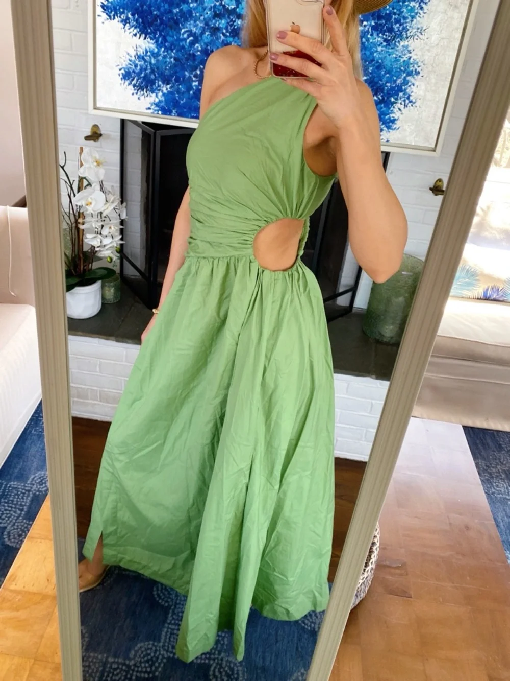 ABERCROMBIE & FITCH Green One-Shoulder Ruched Cut Out Maxi Dress! 🍃 - Picture 3 of 17